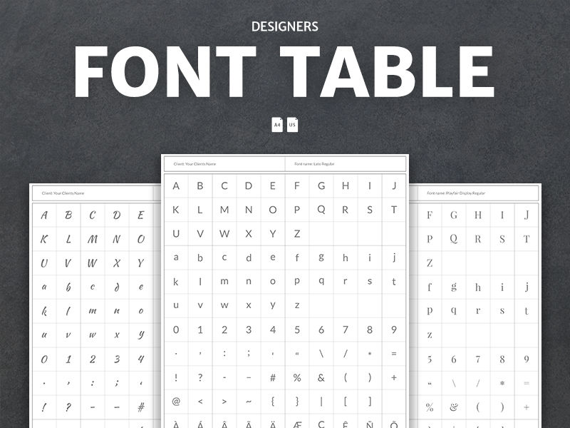 Designers Font Table