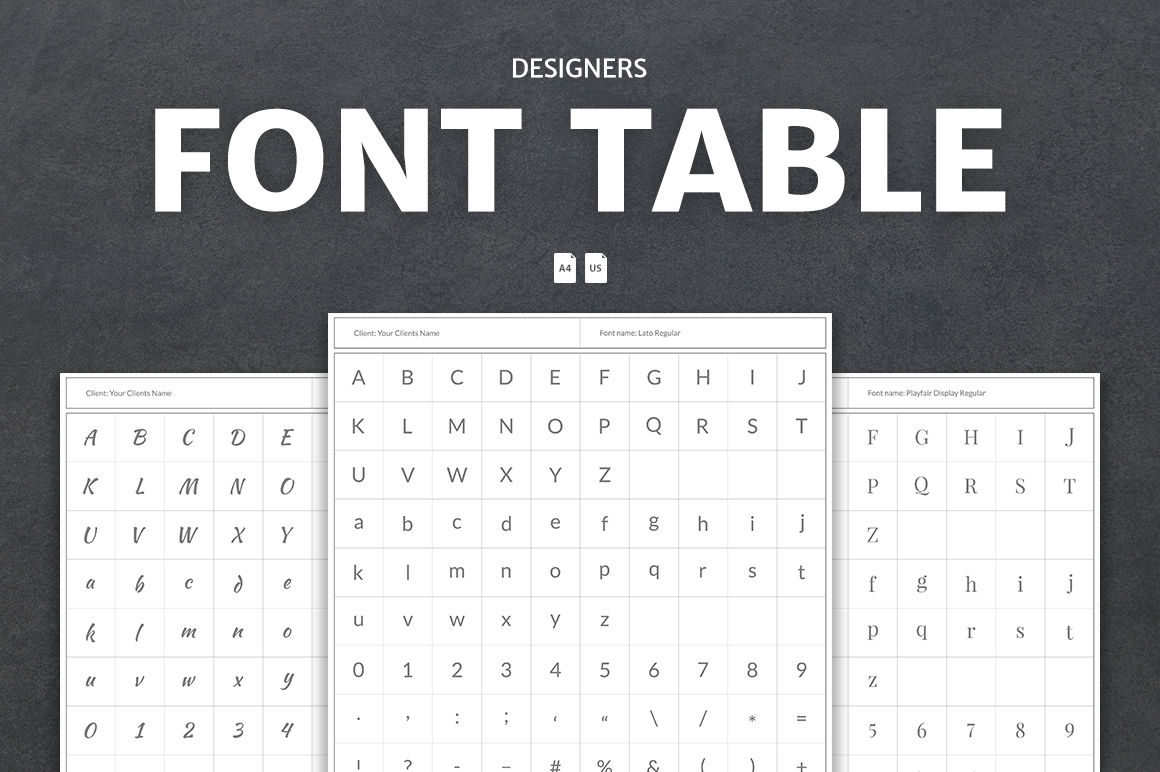 Designers Font Table