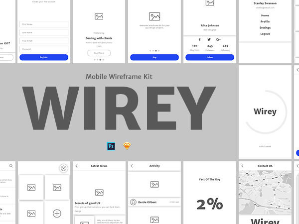 Wirey Mobile Wireframe Kit